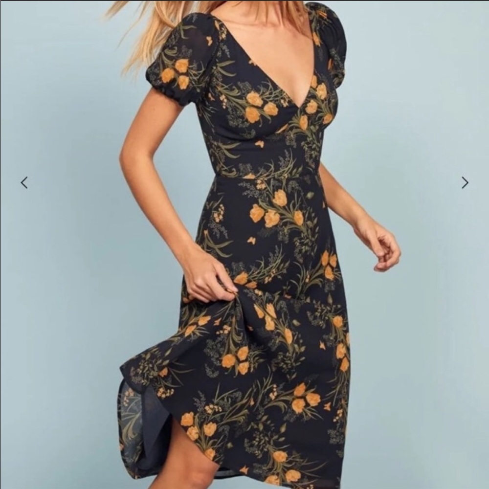 Reformation Kacey dress in Secret Garden